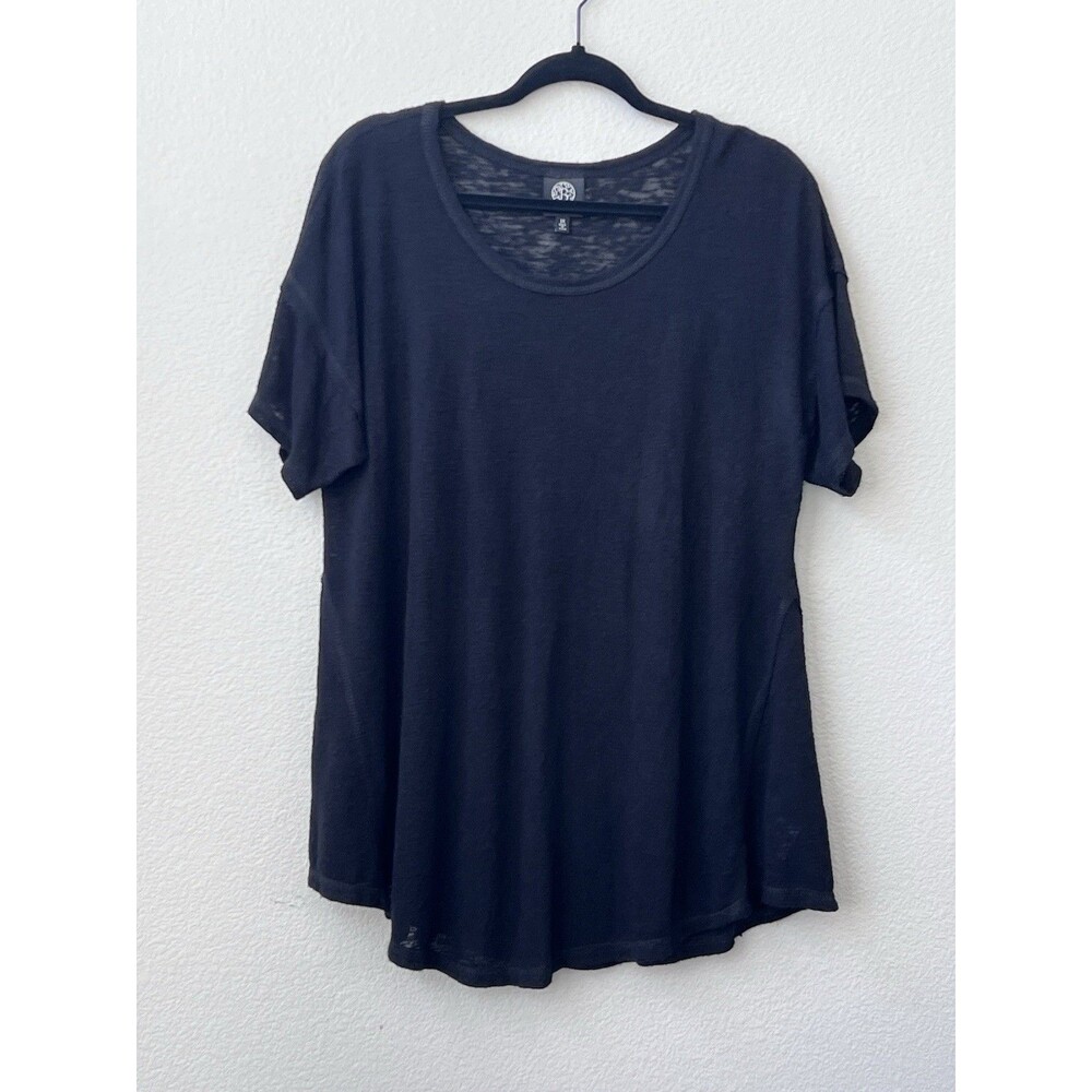 Bobeau Black 1X Plus Sheer Lightweight Sweater Knit Scoop Neck Top Made in USA